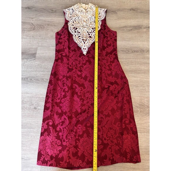 Vtg 80s Brocade Whimsigoth Lace Trim With Asymmetrical Blazer Sheath Dress Set 8 - Picture 10 of 16